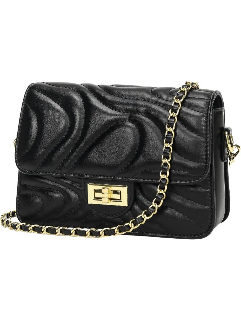 👜Women's Black PU Leather Quilted Crossbody Bag Chain Strap Shoulder Handbag